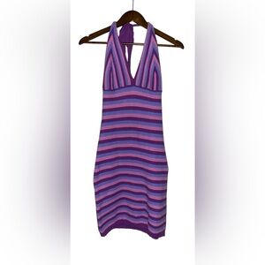 Wild Fable Women Crochet Halter Striped M Mini Dress Boho Hippie Whimsical
